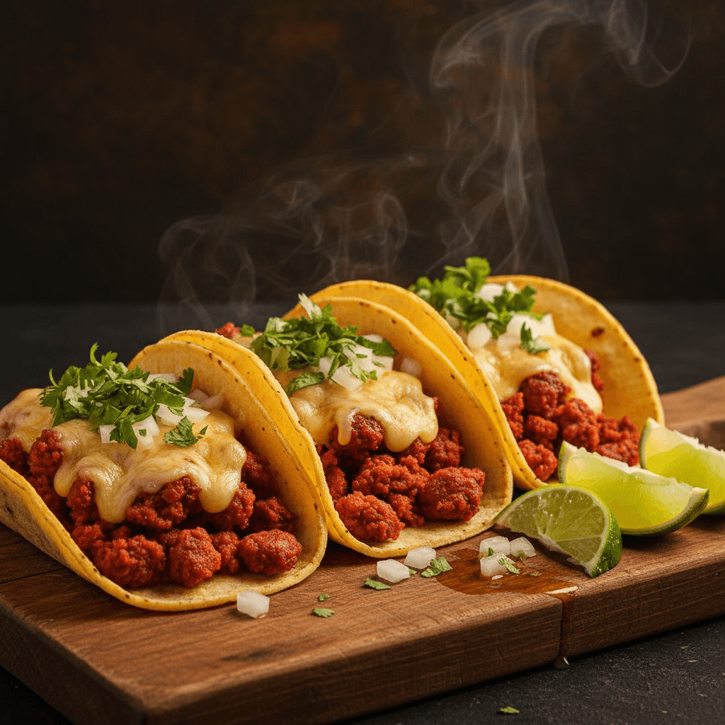 Tacos de chorizo con queso y cilantro